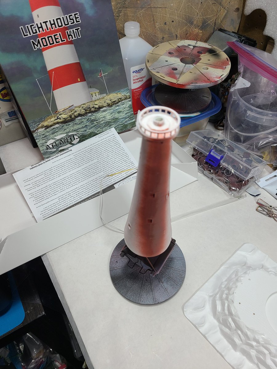 bhp99's tweet image. Some sanding and primer on the lighthouse and broke out the flexible ruler to rescribe the panel lines.  #AtlantisModels #lighthouse #blackbeardpirates #scalemodel #Atlantis