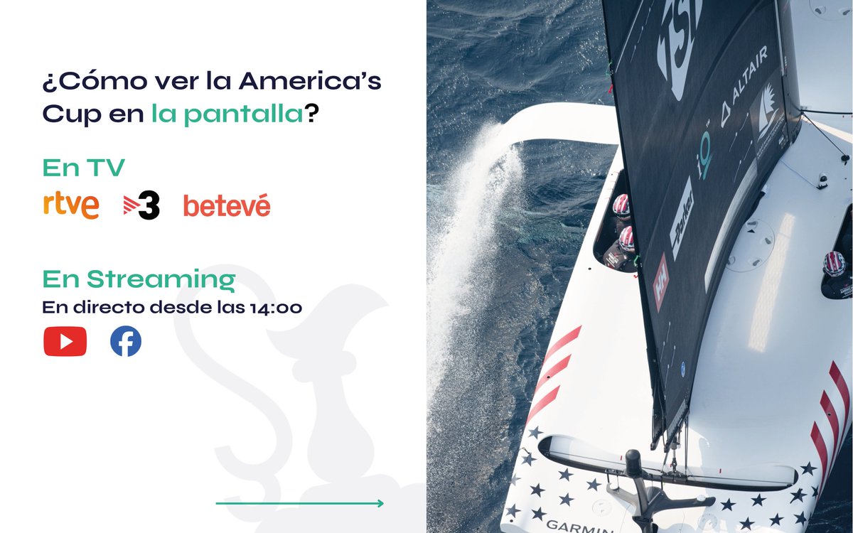Salón Náutico (@salonnautico) on Twitter photo ⛵ ¡Hoy damos el pistoletazo de salida a la <a href="/americascup/">americascup</a>! Te contamos cómo seguir la competición para que no te pierdas nada de lo que pasa durante las próximas semanas. ⤵️
ℹ️ americascup.com/es/how-to-watch
📸 Ian Roman & Ricardo Pinto
#salonnautico #elmareselcielo ⛵ ¡Hoy damos el pistoletazo de salida a la <a href="/americascup/">americascup</a>! Te contamos cómo seguir la competición para que no te pierdas nada de lo que pasa durante las próximas semanas. ⤵️
ℹ️ americascup.com/es/how-to-watch
📸 Ian Roman & Ricardo Pinto
#salonnautico #elmareselcielo