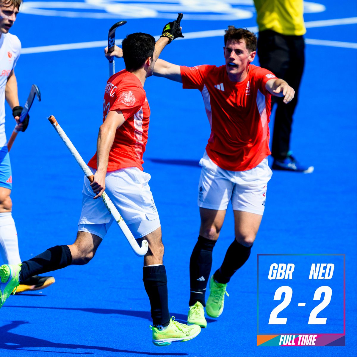 FULL TIME

The men remain unbeaten in their #Paris2024 campaign. A hard fought game against Netherlands ends in a draw GBR 2-2 NED 

Lee Morton with both goals.

#Hockey