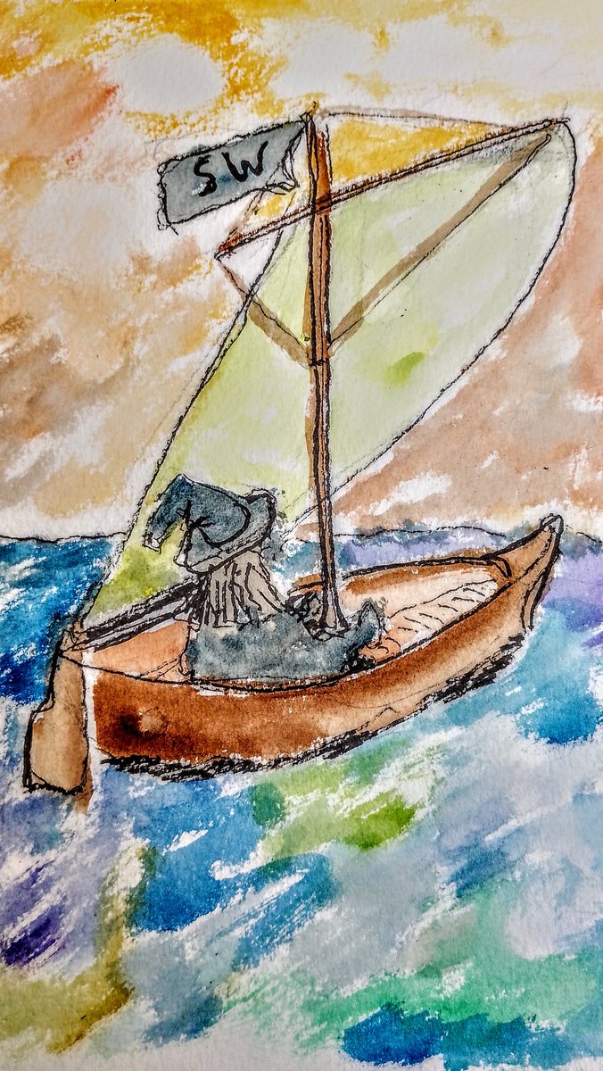 GuyOxide's tweet photo. Sea Witch in small sailboat 
#witch  #sail  #watetcolourd #art https://t.co/SuAhkhCUTg