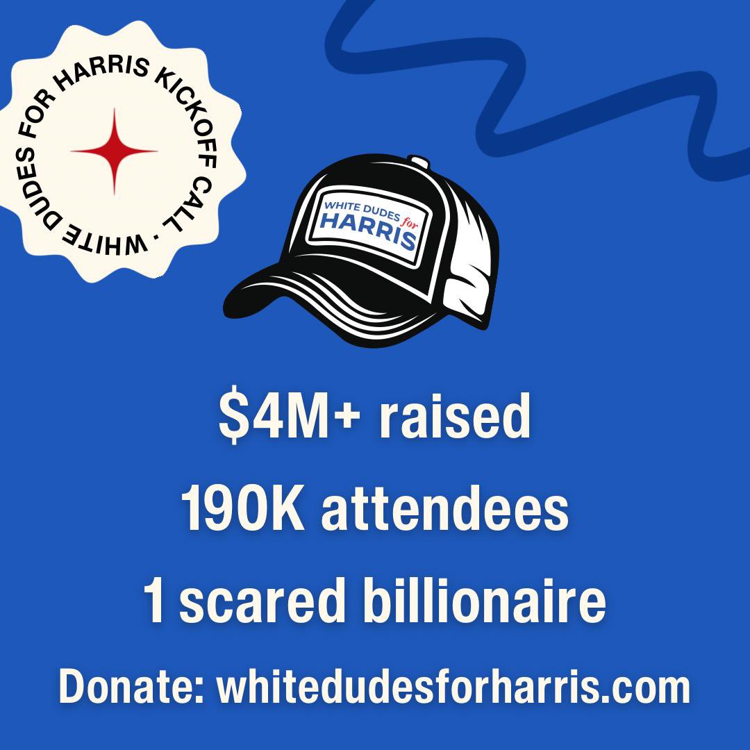 Jon Cooper 🇺🇸 (@joncoopertweets) on Twitter photo Trump is scared. Elon is scared. I guess <a href="/dudes4harris/">White Dudes for Harris</a> must be doing something right.
Please donate and share. 💙
whitedudesforharris.com Trump is scared. Elon is scared. I guess <a href="/dudes4harris/">White Dudes for Harris</a> must be doing something right.
Please donate and share. 💙
whitedudesforharris.com