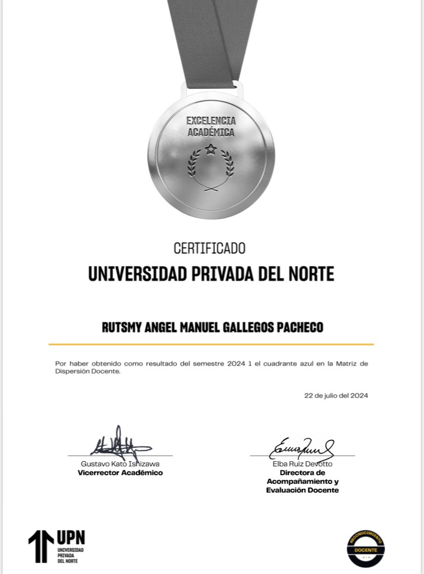 AngelGallegosP's tweet photo. ¡Muy agradecido con la - UPN por haberme reconocido con la Medalla de Docente Excelencia Académica! Este honor no solo refuerza mi compromiso con la educación de calidad, sino que también me motiva a seguir dedicándome con pasión y entrega a la formación de futuros profesionales. https://t.co/acFYPbhKZL