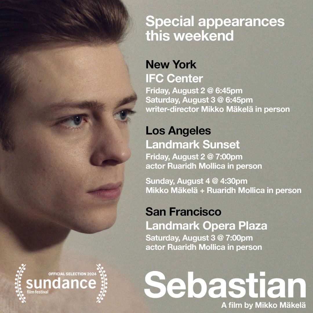 SEBASTIAN writer-director <a href="/mikkodefinlande/">Mikko Makela</a> and actor Ruaridh Mollica will be in person for Q&amp;As throughout opening weekend of the queer <a href="/sundancefest/">Sundance Film Festival</a> standout at <a href="/IFCCenter/">IFC Center</a> in NY and <a href="/LandmarkLTC/">Landmark Theatres (US)</a> in LA + SF!

Get tickets: bit.ly/sebastianfilm