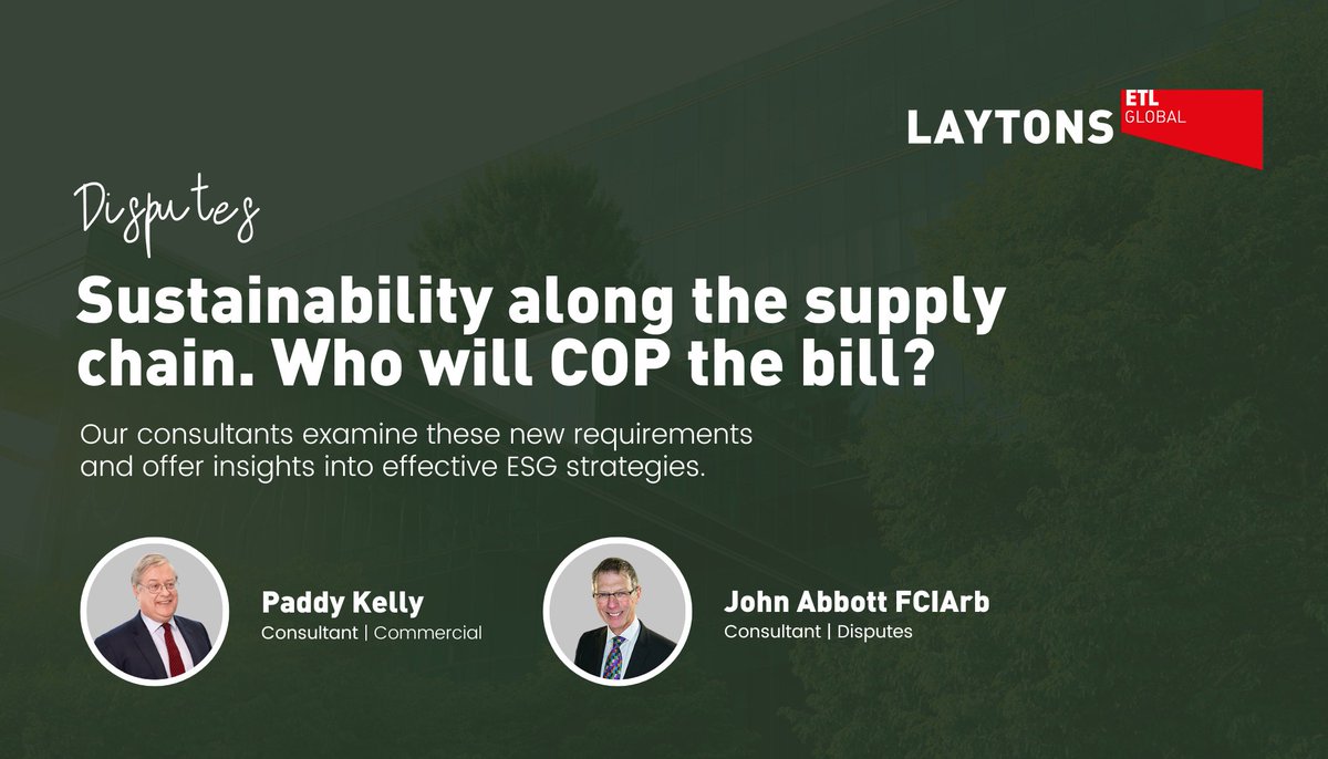 We take a deep dive into ESG, discussing its policies, data requirements and more to give you a better understanding of ESG compliance in relation to supply chain contracts.

Have a read here ➡️ laytons.com/publications/s…

#ESG #Regulations #compliance #sustainability