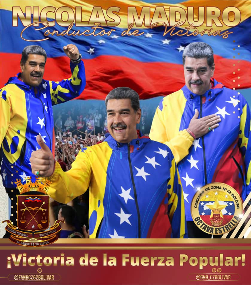 Felicito y expreso mi apoyo, a nuestro C/J Nicolás Maduro Moros <a href="/NicolasMaduro/">Nicolás Maduro</a>, luego de resultar reelegido por el pueblo Patriota en las Elecciones Presidenciales 2024.
Conductor de Victorias!