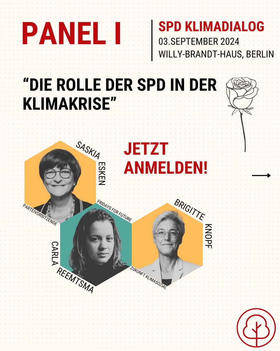 Panel 1 wird sich mit der Rolle der SPD in der Klimakrise beschäftigen! <a href="/EskenSaskia/">Saskia Esken</a>  <a href="/carla_reemtsma/">Carla Reemtsma</a> <a href="/BrigitteKnopf/">Brigitte Knopf</a>