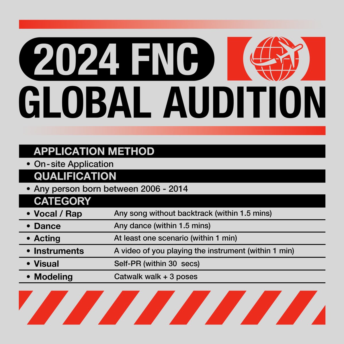 FNC_Audition's tweet photo. <2024 FNC GLOBAL AUDITION> in LA

[DATE/LOCATION]

LA
-Date: Sep. 8th 12pm
-Registration time: 12pm~3pm
-Location: Rūts Dance Studio
-Address: 101 S Western Ave 1st Floor, Los Angeles, CA 90004 https://t.co/88KcsmsMWD