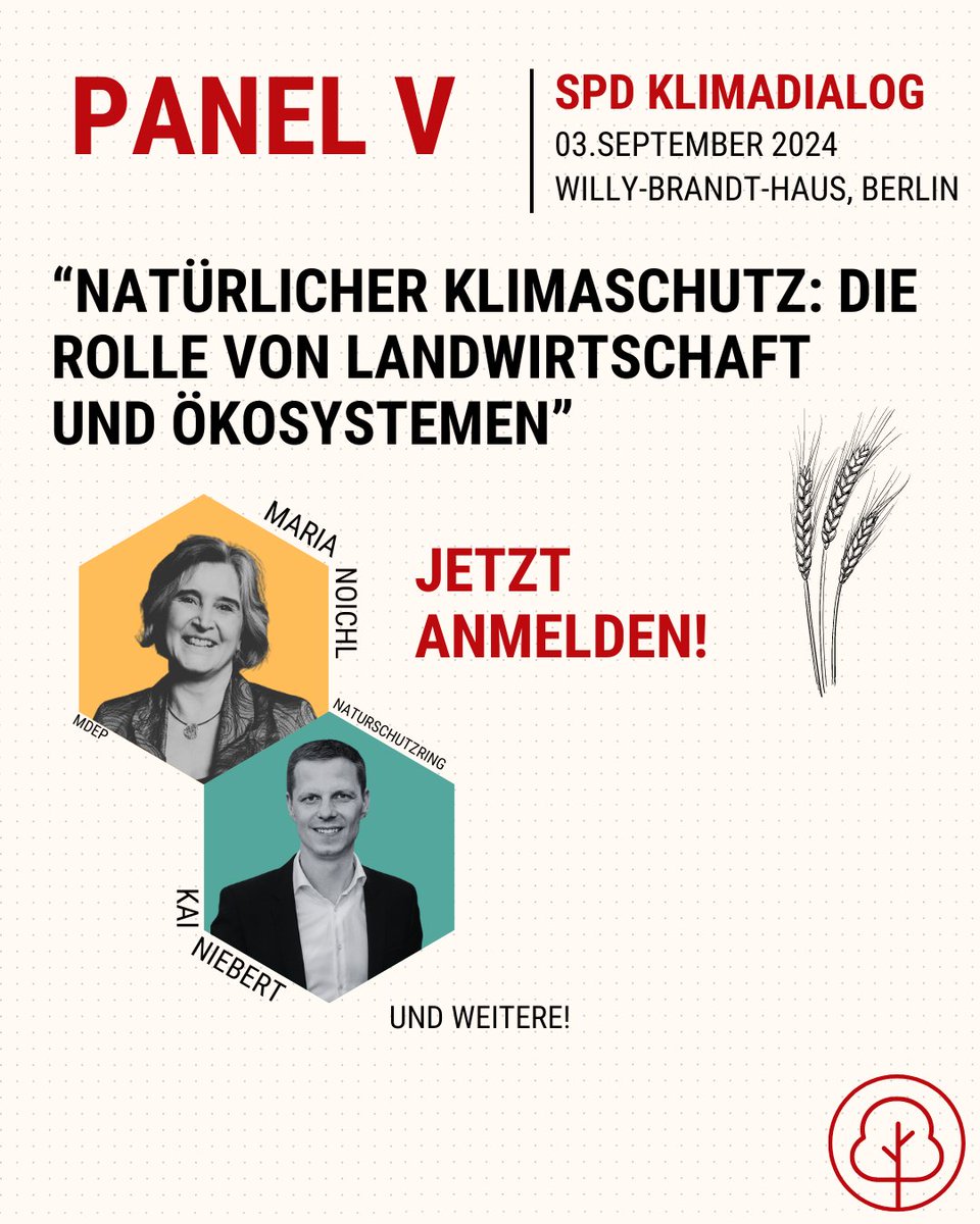 Auf dem fünften Panel sprechen wir über natürlichen Klimaschutz in Landwirtschaft und Ökosystemen mit @MariaNoichl @kainiebert und weiteren spannenden Gästen*innen. 

Hier könnt ihr euch anmelden: 
eveeno.com/spd-klima-dial…