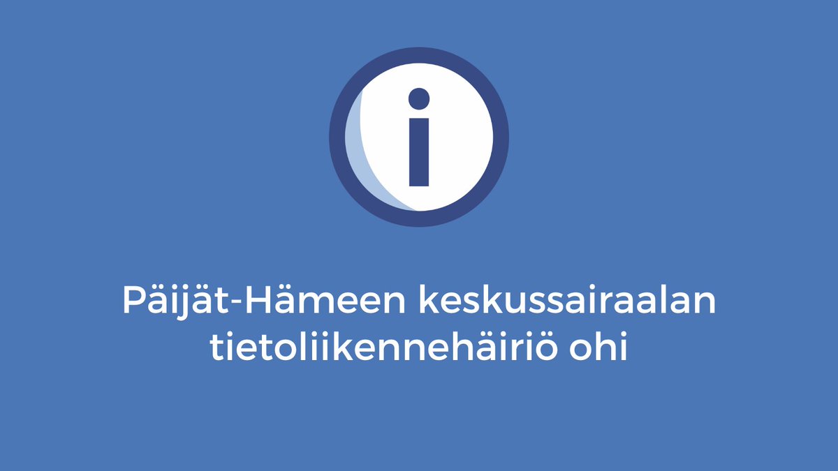 Päijät-Hämeen keskussairaalaa ja Lahden sote-keskusta koskenut tietoliikennehäiriö on saatu korjattua, ja palvelut ovat palanneet pääosin normaaleiksi. Häiriö aiheutui keskussairaalan rakennustyömaalla  tapahtuneesta oikosulusta. paijatha.fi/paijat-hameen-…
