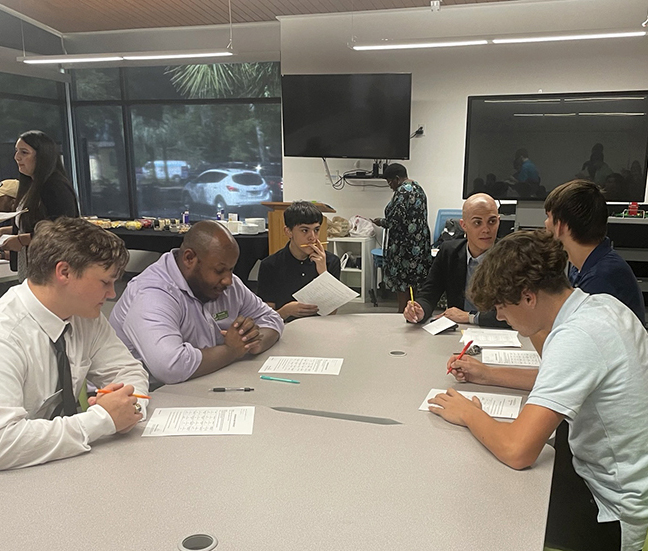 Abletrust's tweet photo. Looking back today on another 2023-24 #FloridaHSHT highlight! Duval County's students had a great time interacting with High School High Tech Business Advisory Council members and learning how to make connections at their networking event last fall! #inclusiveflorida https://t.co/FPmUDDOnf3