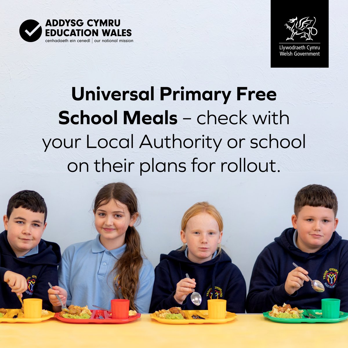 From September 2024, all children from reception to Year 6 will be entitled to Universal Primary Free School Meals.

But you still need to check your child’s eligibility for further support through the School Essentials Grant.

gov.wales/get-help-schoo… 

#FeedTheirFuture