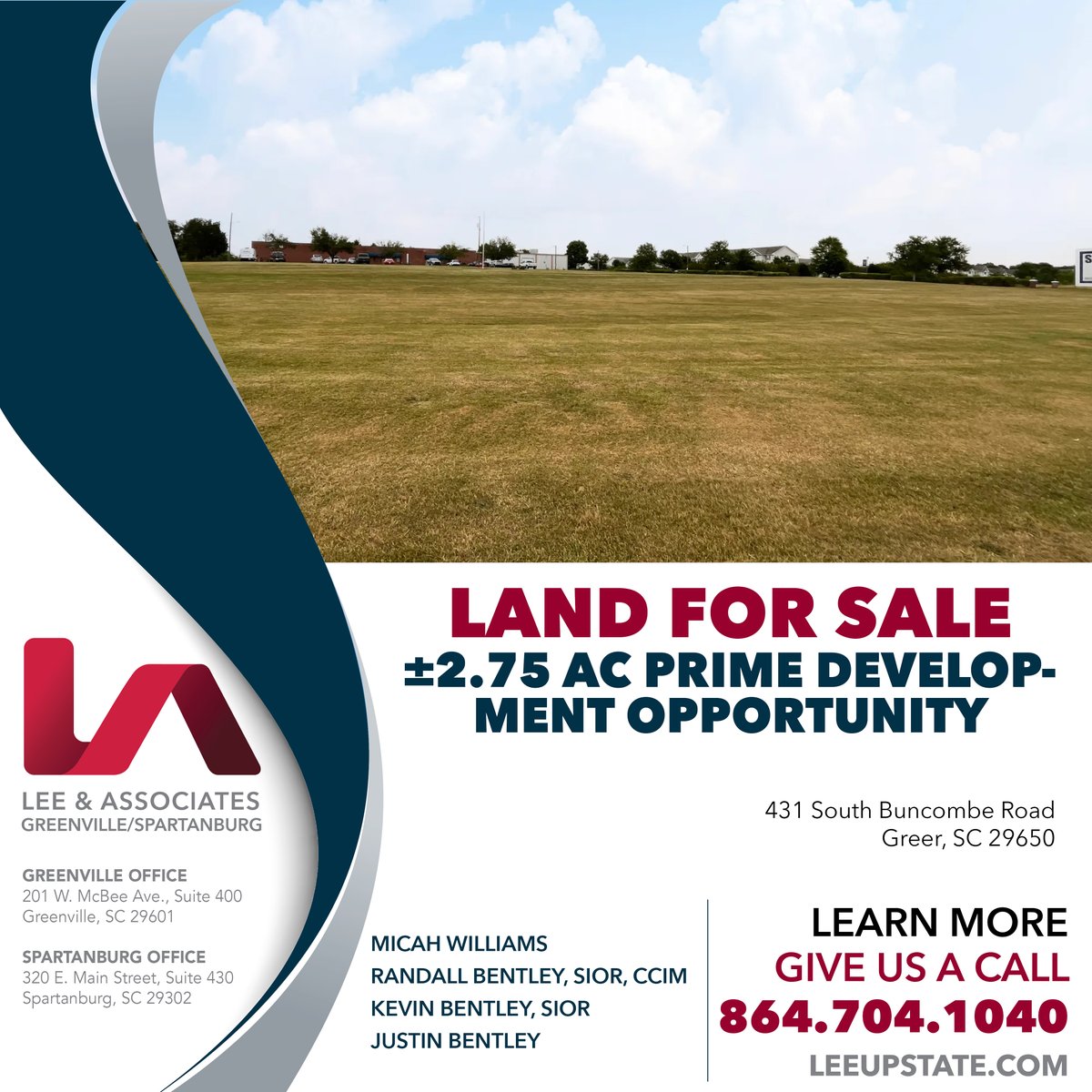 NEW LISTING!
Lee &amp; Associates Greenville / Spartanburg is pleased to present this ±2.75 AC prime development opportunity for sale located at 431 S Buncombe Road in Greer, SC.
Click here to view the property online: 
loom.ly/GFGLI-8

#leeassociates #leeupstate