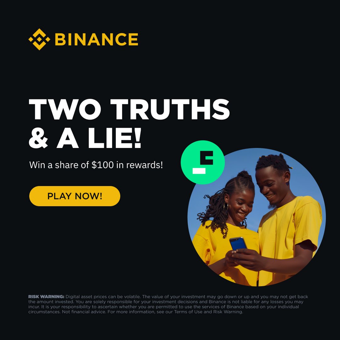 BinanceAfrica's tweet photo. Two Truths & a Lie 🧙‍♂️ (Round 4)

Spot the lie & share $100 FDUSD reward ➡️ 10 correct entries 🎁

1⃣ Blockchain technology is only used for cryptocurrencies
2⃣ Ethereum enables the creation of Dapps
3⃣ A private key is needed to access and manage your cryptocurrency

📍RT & comment your answer below.