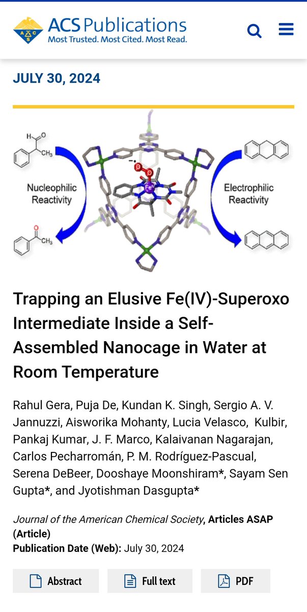 Read all about the Fe(IV)-superoxide ❤️ Congratulations to Dr. Rahul Gera <a href="/ciet_ncert/">CIET-NCERT</a> , Puja De, Kundan, Sergio <a href="/SAVJannuzzi/">Sergio A. V. Jannuzzi</a> Serena DeBeer <a href="/mpicec_press/">MPI-CEC</a> Dooshaye <a href="/ICMCSIC/">ICM-CSIC</a> Sayam SenGupta <a href="/sayams/">Sayam Sen Gupta</a> Kalaivanan <a href="/TIFRScience/">Tata Institute of Fundamental Research</a> 1/n
pubs.acs.org/doi/10.1021/ja…