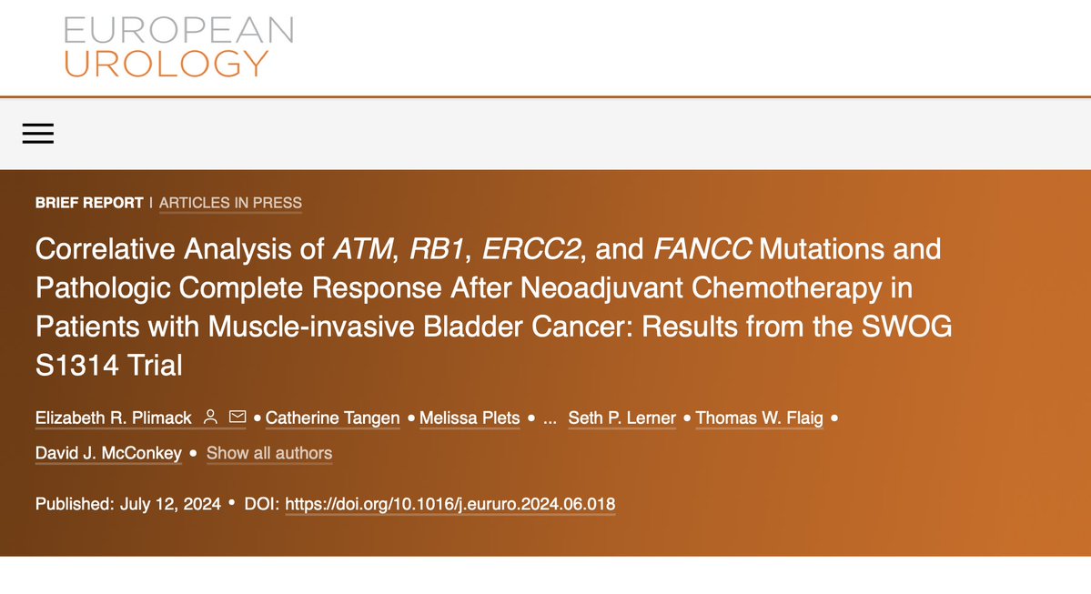 SWOG Cancer Research Network (@swog) on Twitter photo From <a href="/SWOG/">SWOG Cancer Research Network</a> S1314: Bladder cancer tumors w changes in any of 3 DNA damage-repair genes were >5X as likely to be cleared by neoadj cisplatin-based chemo. Could help ID patients who could trade bladder removal for surveillance. Results in <a href="/EUplatinum/">European Urology</a>.
swog.org/news-events/ne… From <a href="/SWOG/">SWOG Cancer Research Network</a> S1314: Bladder cancer tumors w changes in any of 3 DNA damage-repair genes were >5X as likely to be cleared by neoadj cisplatin-based chemo. Could help ID patients who could trade bladder removal for surveillance. Results in <a href="/EUplatinum/">European Urology</a>.
swog.org/news-events/ne…