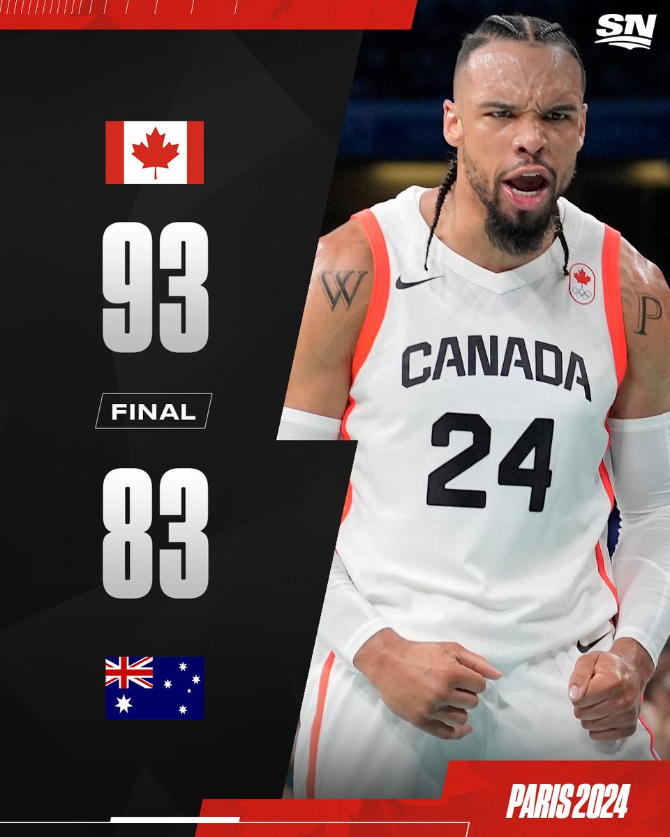 Sportsnet's tweet photo. CANADA COMES BACK TO WIN THEIR SECOND STRAIGHT IN PARIS! 😤🇨🇦

#TeamCanada | #Paris2024 https://t.co/bBPTM0T87Y
