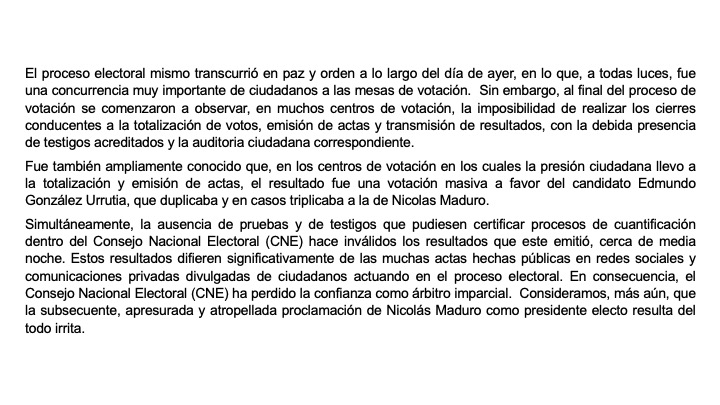 bscharifker's tweet photo. No al fraude electoral. Si el CNE no corrige su actuación en las elecciones del 28 de julio, estaremos en presencia de un verdadero golpe de Estado en el cual se desconoce el principal poder fundamental de la nación, que es la soberanía popular. https://t.co/9ahr3kkU6m