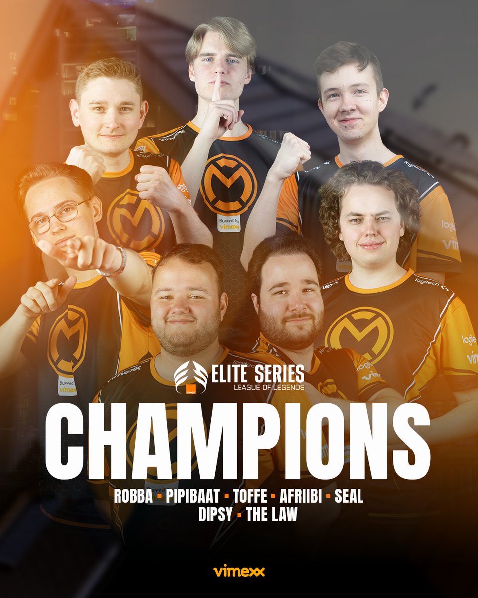 Gefeliciteerd @mconesports! Na een spannend seizoen zijn onze jongens als winnaars uit de Elite Series: League of Legends gekomen. Ze hebben gestreden en wij zijn trots op ze! Heb je onze aankondiging als sponsor gemist? Bekijk de video: hubs.li/Q02Jmt6W0 #buffedbyvimexx