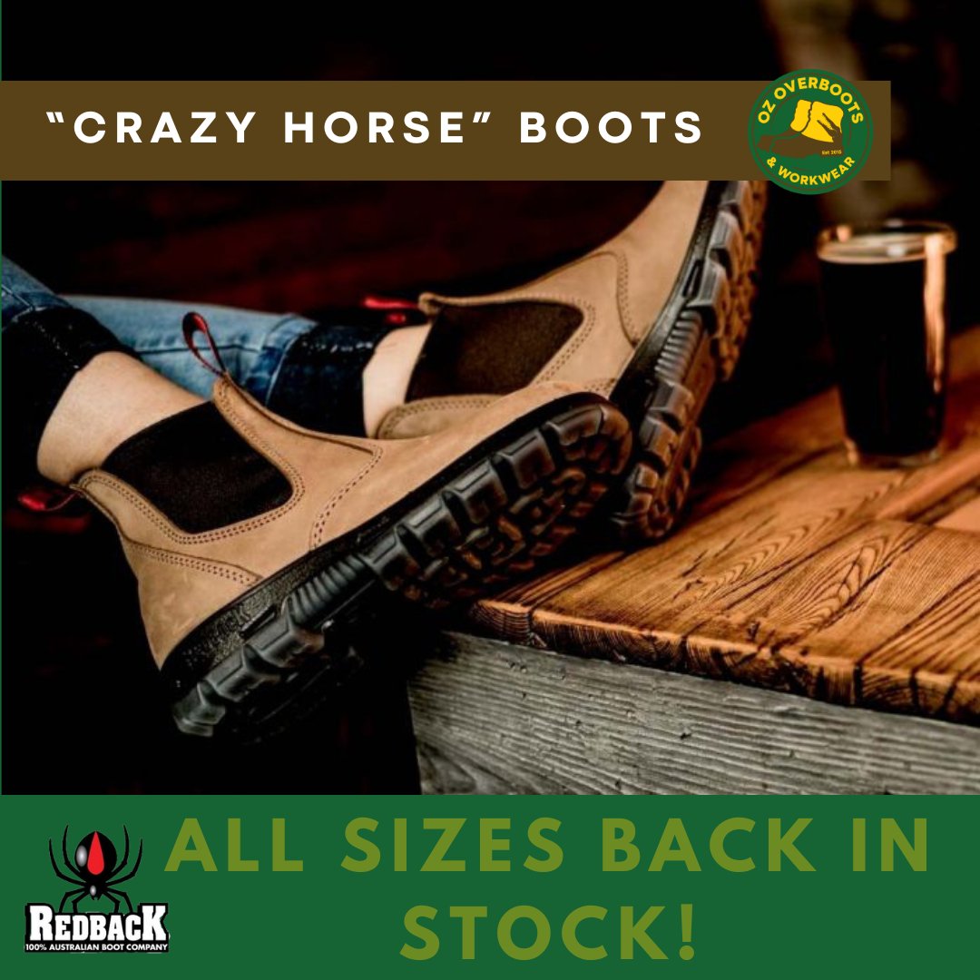 Oz OverBoots (@ozoverboots) on Twitter photo Hey guys! Just wanted to let you know we've got those awesome Redback Crazy Horse boots back in stock. They're super stylish and selling like hotcakes, so grab a pair before they're gone! ๐ฅ 
Buy Today: tinyurl.com/CrazyHorseBoots
#RedbackCrazyHorse #Boots #Fashionista Hey guys! Just wanted to let you know we've got those awesome Redback Crazy Horse boots back in stock. They're super stylish and selling like hotcakes, so grab a pair before they're gone! ๐ฅ 
Buy Today: tinyurl.com/CrazyHorseBoots
#RedbackCrazyHorse #Boots #Fashionista