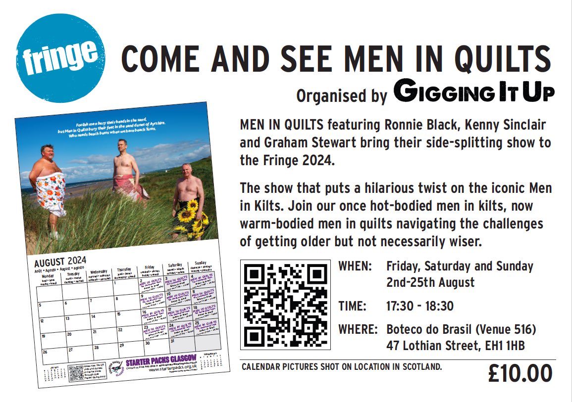 Men in Quilts the Continental Years. <a href="/edfringe/">Edinburgh Festival Fringe</a> <a href="/edfringe_review/">EdFringeReview</a> <a href="/EdFringeSociety/">Edinburgh Festival Fringe Society</a> <a href="/scotsman_arts/">Scotsman Arts</a> <a href="/TheHeraldEditor/">Herald Editor</a> #edfringe #comedy