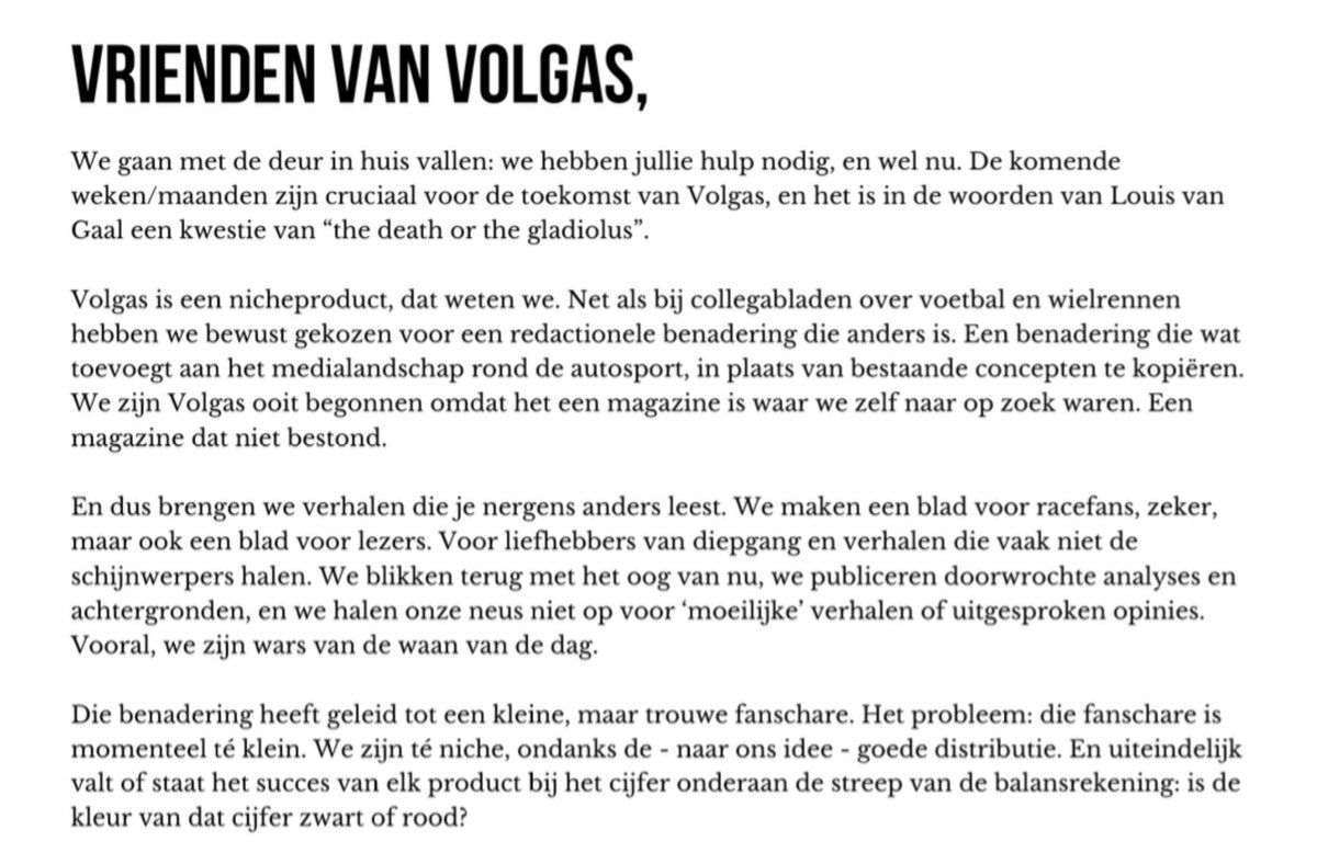 mrdemmendaal's tweet image. Trouwe abonnees van Volgas kregen enkele dagen geleden de brief al, en nu ook hier de oproep: Hans en ik hebben rap meer abonnees nodig, anders gaat het doek voor ons helaas vallen 🥺

Delen is lief, de gehele tekst van de brief volgt hieronder 🙏