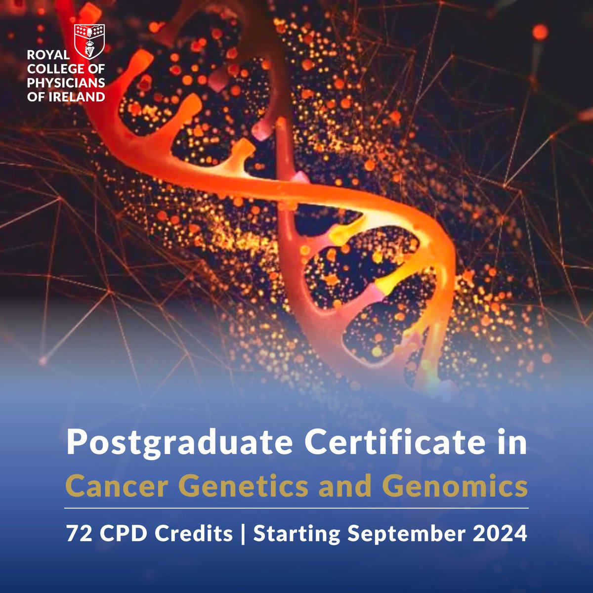 ⚠️Applications for the Postgraduate Certificate in Cancer Genetics and Genomics have been extended to 7 August.

This programme is delivered virtually for those who wish to advance their skills in the area of Cancer Genetics and Genomics.

Book now 👉
courses.rcpi.ie/product?catalo…