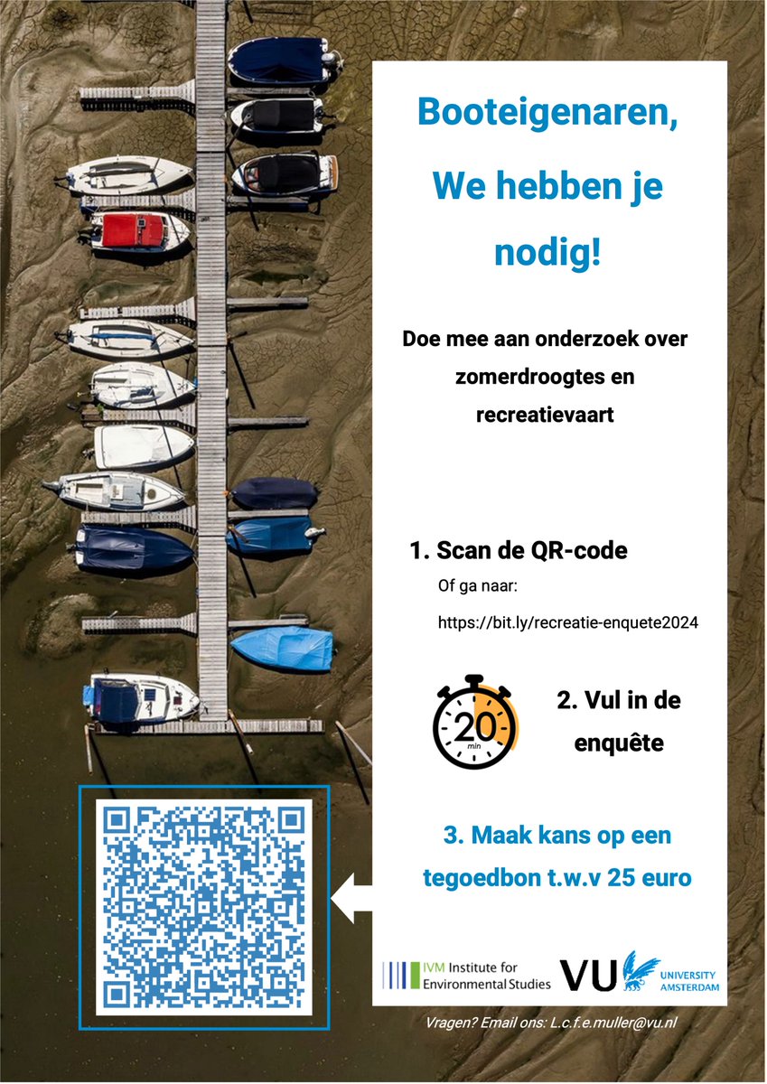 Dr. Anne Van Loon (she/her) (@annevanloon) on Twitter photo Aan mijn NL volgers: Heb je een boot? Hebben #droogte of droogtemaatregelen impact op je bootgebruik? Blijf je bij je huidige jachthaven of vertrek je vanwege bruguitzettingen, sluisstremmingen of fonteinkruid? Doe mee aan ons <a href="/VU_IVM/">IVM - VU Amsterdam</a> onderzoek:
bit.ly/recreatie-enqu… RT = fijn! Aan mijn NL volgers: Heb je een boot? Hebben #droogte of droogtemaatregelen impact op je bootgebruik? Blijf je bij je huidige jachthaven of vertrek je vanwege bruguitzettingen, sluisstremmingen of fonteinkruid? Doe mee aan ons <a href="/VU_IVM/">IVM - VU Amsterdam</a> onderzoek:
bit.ly/recreatie-enqu… RT = fijn!