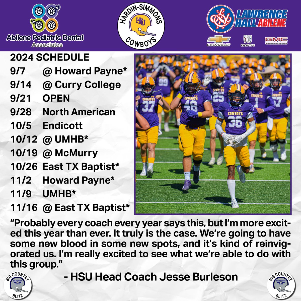 Hardin-Simmons will be competing with some fresh faces on the field and on the sidelines as the Cowboys aim for a second straight conference title. 

bigcountryblitz.com/blog-2/hardin-…