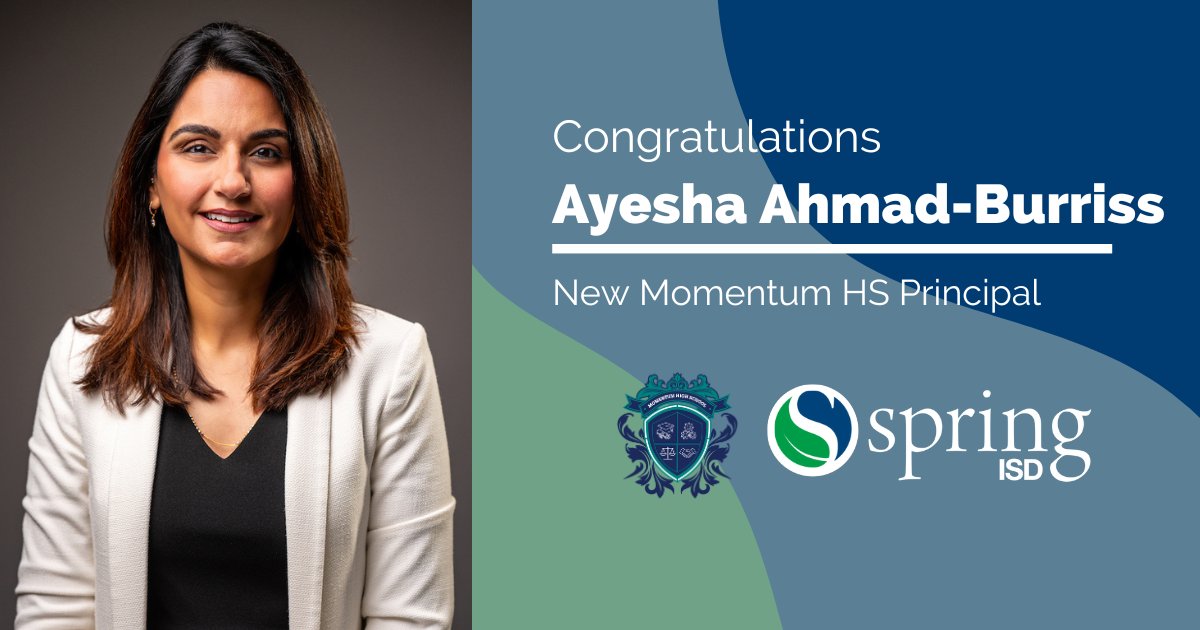 Spring ISD (@springisd) on Twitter photo 🎉 Exciting News! 🎉<a href="/AyeshaAhmad30/">Ayesha Ahmad Burriss</a> is the new principal of <a href="/Momentum_HS/">Momentum High School</a>! With 14 years in education, she brings a wealth of experience. Most recently, she was the associate principal of administration at <a href="/cwhs_springisd/">Carl Wunsche Sr. High School</a> . She has also held leadership roles in Spring ISD and HISD. 🎉 Exciting News! 🎉<a href="/AyeshaAhmad30/">Ayesha Ahmad Burriss</a> is the new principal of <a href="/Momentum_HS/">Momentum High School</a>! With 14 years in education, she brings a wealth of experience. Most recently, she was the associate principal of administration at <a href="/cwhs_springisd/">Carl Wunsche Sr. High School</a> . She has also held leadership roles in Spring ISD and HISD.