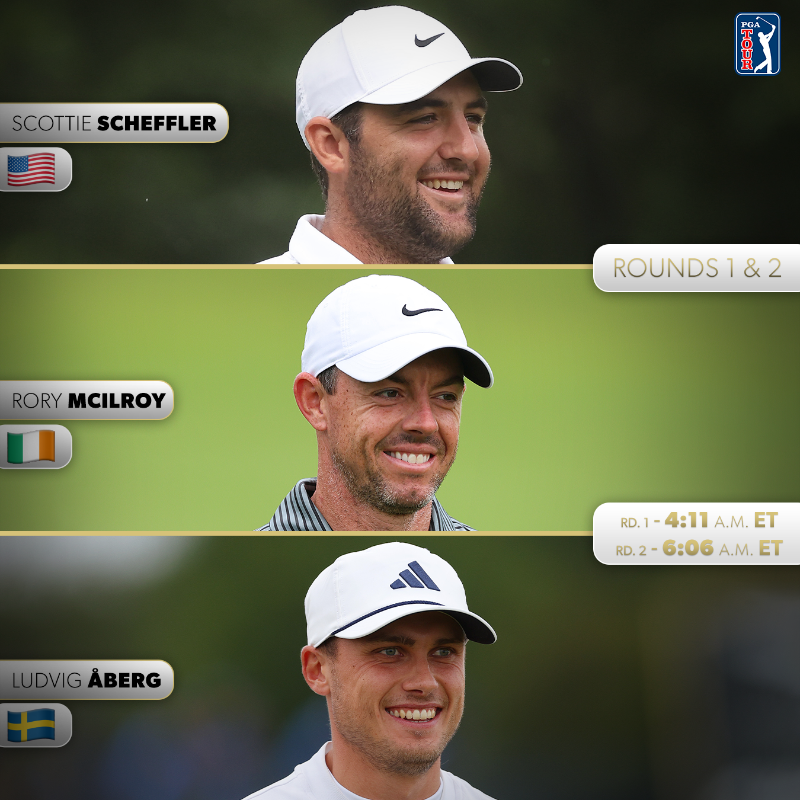 PGATOUR's tweet photo. Tee times are live @OlympicGolf 🥇🥈🥉