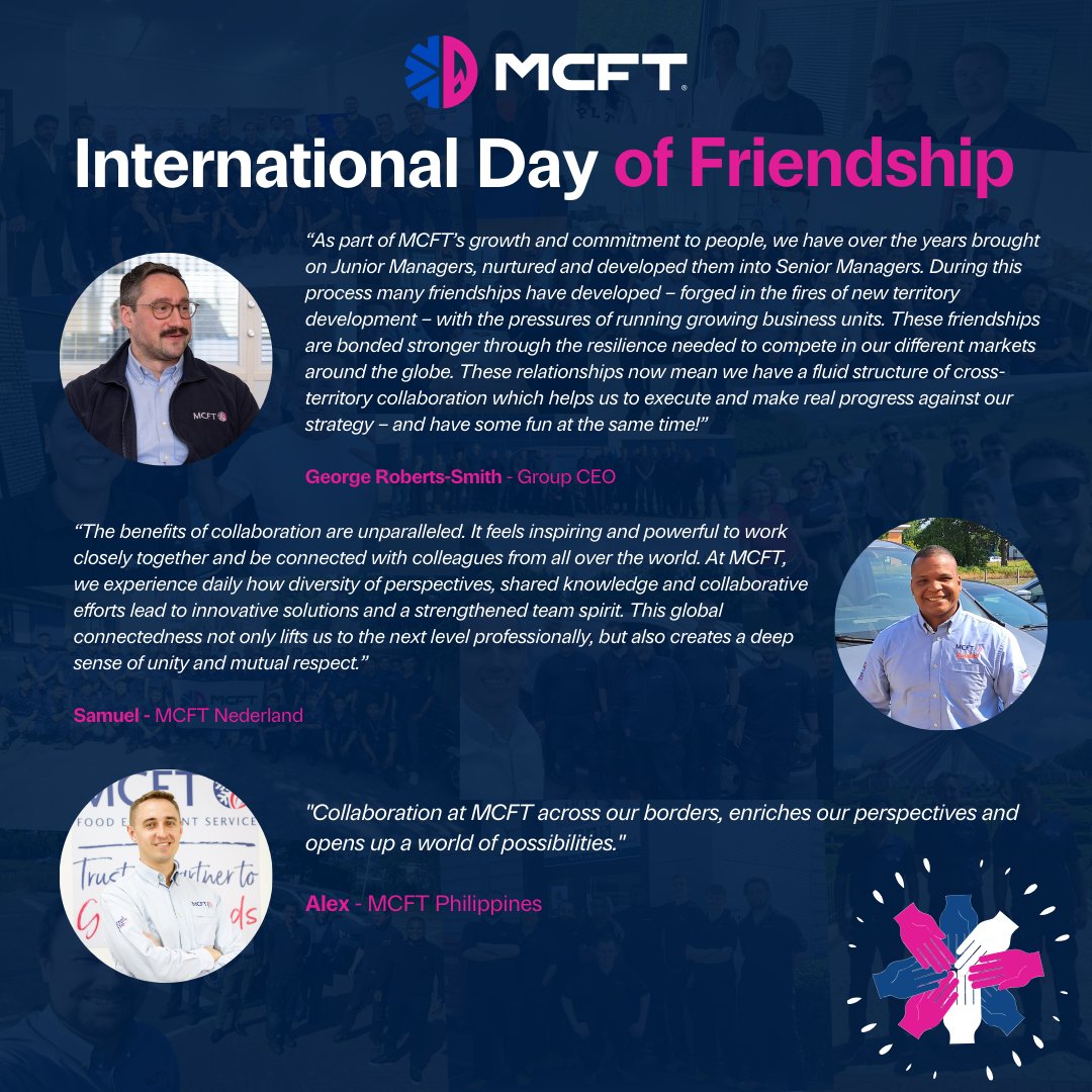 Happy #InternationalDayofFriendship 🌎 🤝  celebrating collaboration and friendship between MCFT's global regions . Great to share some comments from our colleagues across our regions #embracingdiversity #friendship #international #team #teamMCFT #unity #global #MCFT