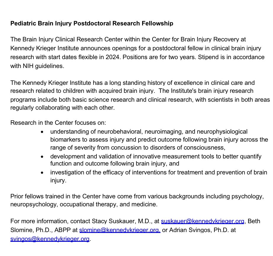 Adrian M. Svingos, PhD (@asvingos) on Twitter photo 👉Swipe to learn about an exciting postdoctoral fellowship opportunity within our Brain Injury Clinical Research Center at <a href="/KennedyKrieger/">Kennedy Krieger</a>, <a href="/PedsBrainInjury/">Kennedy Krieger Brain Injury Research Center</a>! 🧠📊🧪🖥️
<a href="/ACRMBrainInjur1/">ACRMBrainInjury</a> <a href="/SportsNeuroSoc/">Sports Neuro Society</a>
<a href="/AACN_Peds/">AACN Pediatric SIG</a> <a href="/INSneuro/">INS</a> <a href="/AANmember/">American Academy of Neurology</a> 👉Swipe to learn about an exciting postdoctoral fellowship opportunity within our Brain Injury Clinical Research Center at <a href="/KennedyKrieger/">Kennedy Krieger</a>, <a href="/PedsBrainInjury/">Kennedy Krieger Brain Injury Research Center</a>! 🧠📊🧪🖥️
<a href="/ACRMBrainInjur1/">ACRMBrainInjury</a> <a href="/SportsNeuroSoc/">Sports Neuro Society</a>
<a href="/AACN_Peds/">AACN Pediatric SIG</a> <a href="/INSneuro/">INS</a> <a href="/AANmember/">American Academy of Neurology</a>