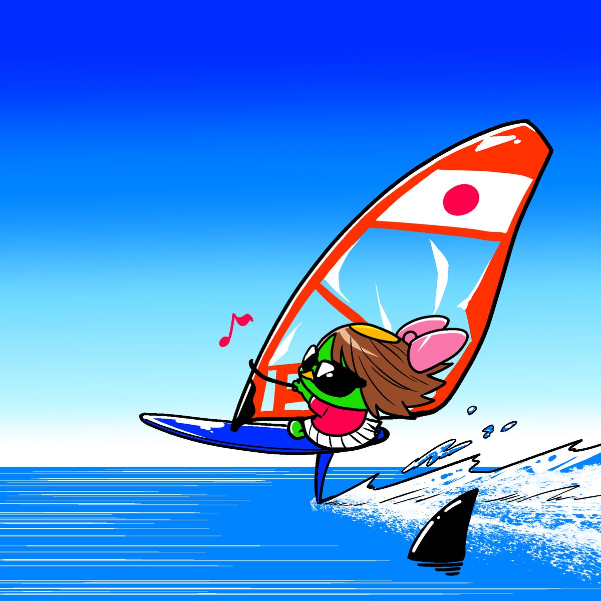 「ウインドサーフィンを初めて見たけど、想像以上に速いというかほぼ飛んでる #par」|千田純生のイラスト