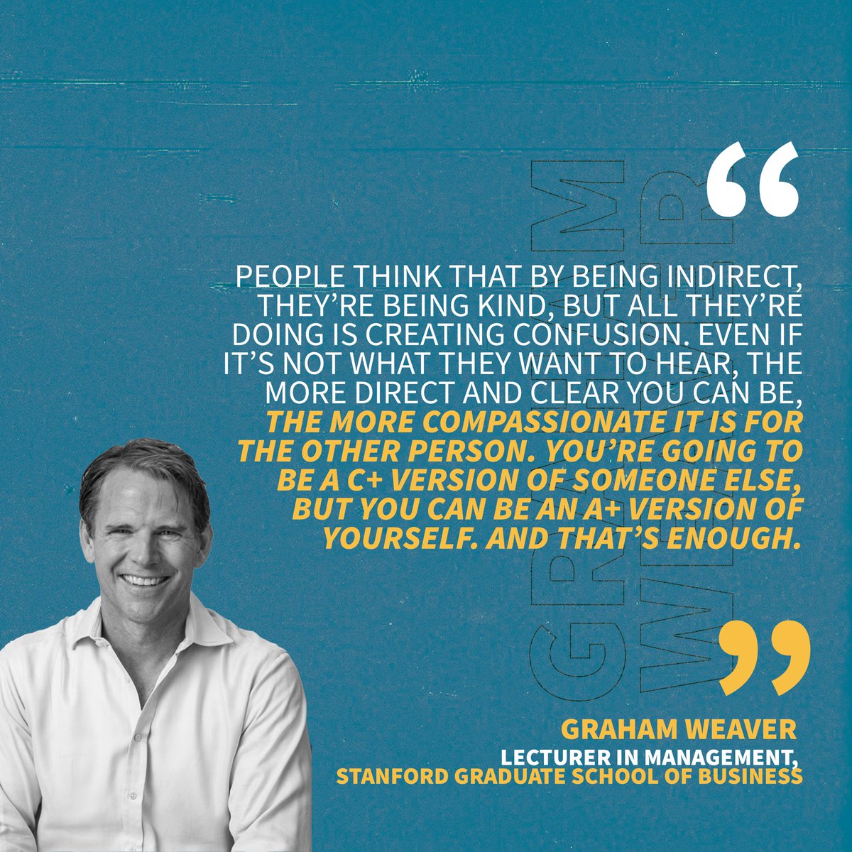 What if being kind meant being clear?

Stanford University Graduate School of Business lecturer <a href="/GrahamCWeaver/">Graham Weaver</a> challenges this notion, arguing that clarity and authenticity are the cornerstones of effective leadership.

gsb.stanford.edu/insights/speak…

#AuthenticLeadership