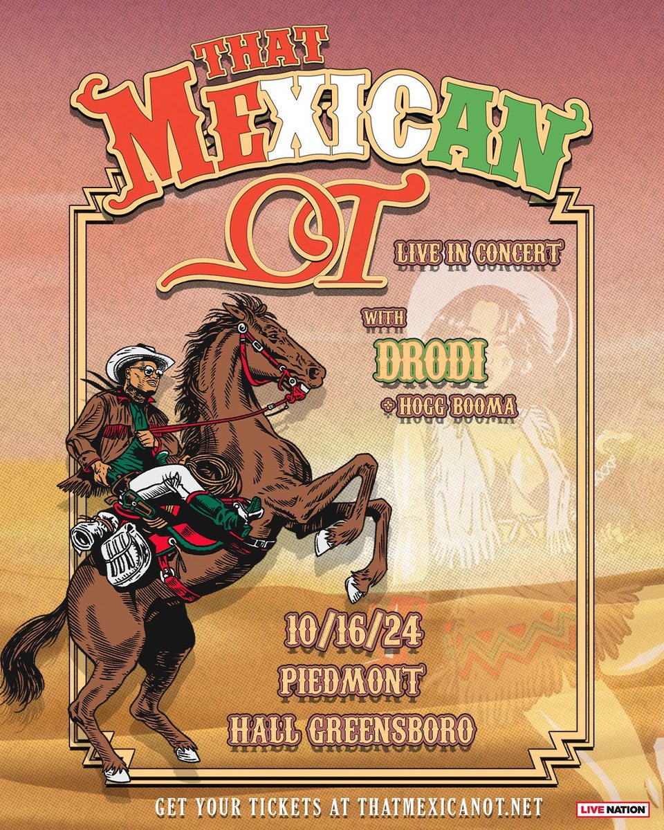 PiedmontHall's tweet photo. JUST ANNOUNCED: That Mexican OT comes to Piedmont Hall on October 16 with DRODi and Hogg Booma! 🔥

Tickets on sale Friday (8/2) at 10 AM! https://t.co/XuLHjCohZX https://t.co/jreNUM8fna