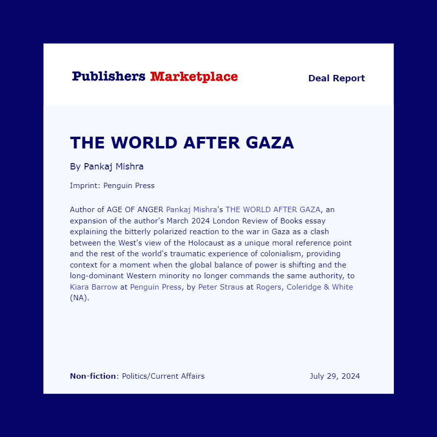 Kiara Barrow (@kfzbarrow) on Twitter photo really thrilled that pankaj mishra is expanding on his brilliant LRB essay, "The Shoah After Gaza," with <a href="/penguinpress/">penguinpress</a> really thrilled that pankaj mishra is expanding on his brilliant LRB essay, "The Shoah After Gaza," with <a href="/penguinpress/">penguinpress</a>