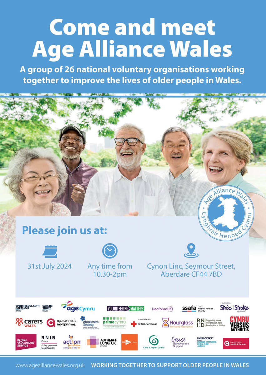 Tomorrow we will be <a href="/CynonLinc/">Cynon Linc</a> where we will join over 20 organisations at the <a href="/AgeAllianceWal/">Age Alliance Wales</a> roadshow. Come and pay us a visit. Details below ⬇️⬇️⬇️