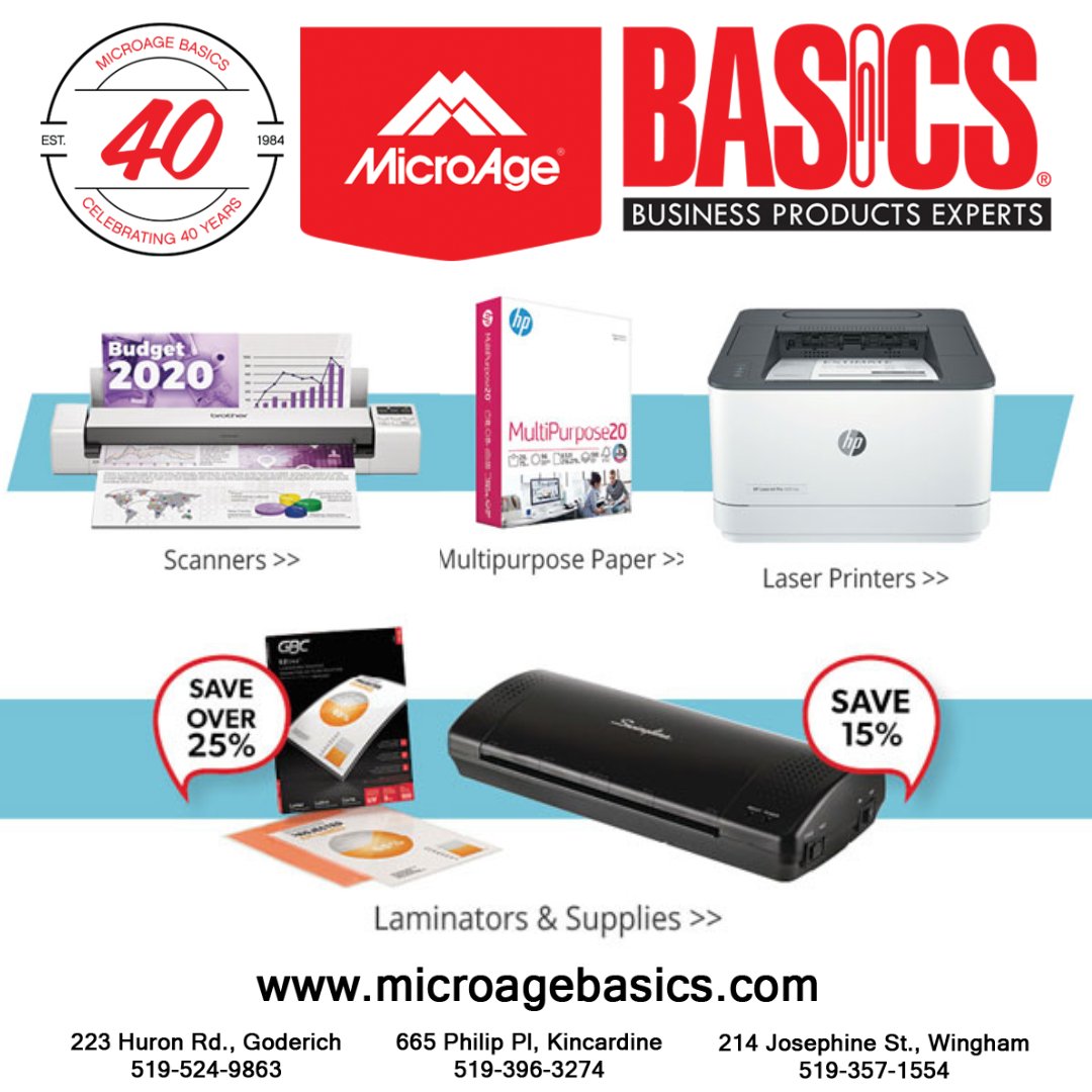 MicroageG's tweet image. MicroAge Basics enables you to create great documents, scan, print and protect them for a professional and lasting appearance. See us at MicroAge Basics Goderich, Kincardine and Wingham.  #microagebasics #officesupplies #business #basics