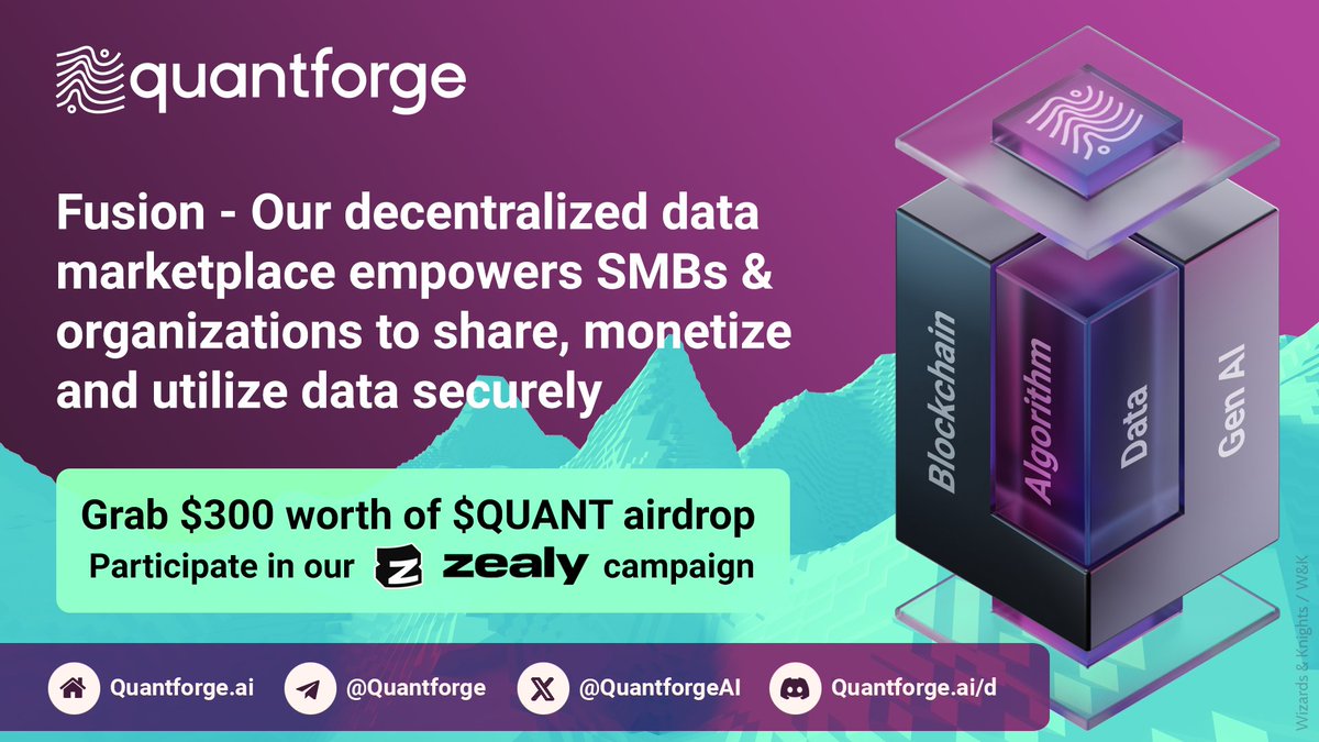 QuantforgeAI's tweet image. SMBs &amp;amp; Enterprises can unlock the value of their data securely &amp;amp; in a decentralized way with Fusion.

JUST ANNOUNCED: quantforge.ai/fusion/ 

💰 Grab a share of the $QUANT #Airdrop 
⚜️Participate here: zealy.io/c/quantforge 

#AI #Crypto #Data #SMB $ETH $MATIC
