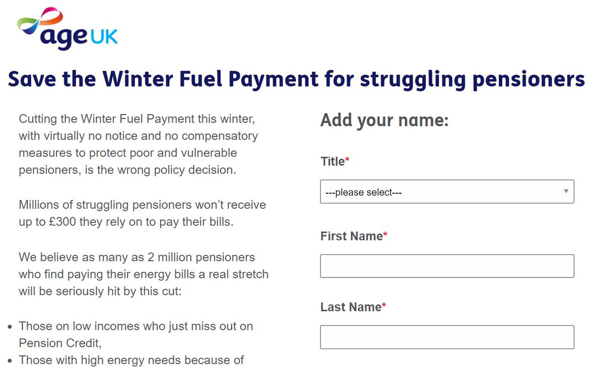 TAKE ACTION!
We are concerned about the announcement from <a href="/RachelReevesMP/">Rachel Reeves</a> that Winter Fuel Payments will be means tested &amp; we're asking the UK Govt to think again. If you'd like to add your voice please sign this petition from our colleagues in <a href="/age_uk/">Age UK</a> 
bit.ly/3yrQ9gz