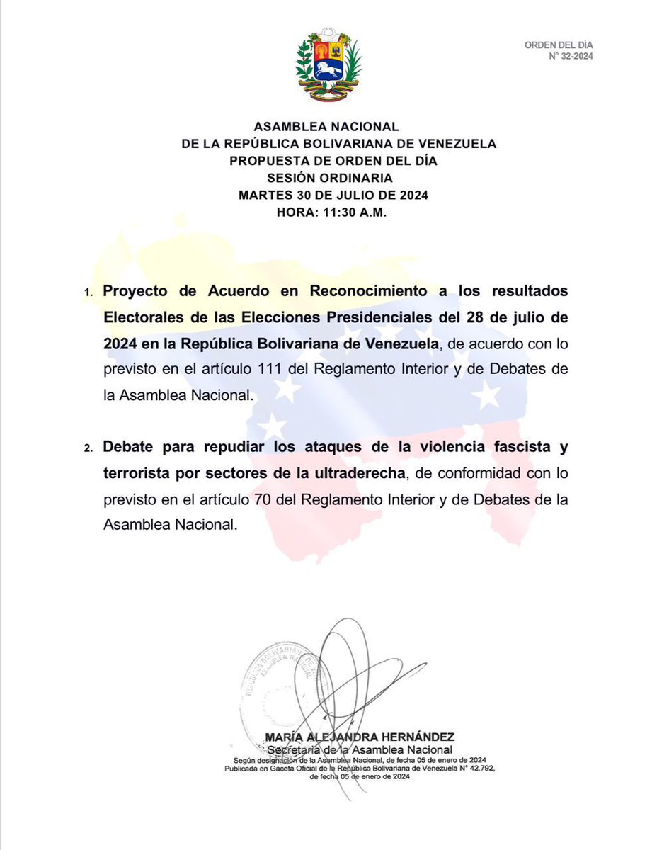 🏛 | PROPUESTA DE ORDEN DEL DÍA 
Martes  #30Jul  11:30 am
#AsambleaNacional 🇻🇪
#SesiónOrdinaria