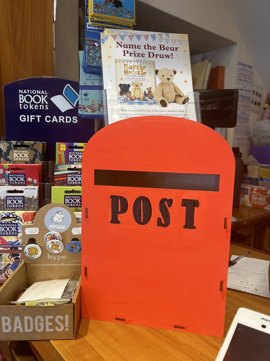 Please name this bear🧸for a chance to win a copy of the book and the teddy in the window. Please visit the shop to fill in a flyer and post it into the box for a chance to win. competition open until July 31st #bartiebristleandotherstories #competition #win #childrensbook