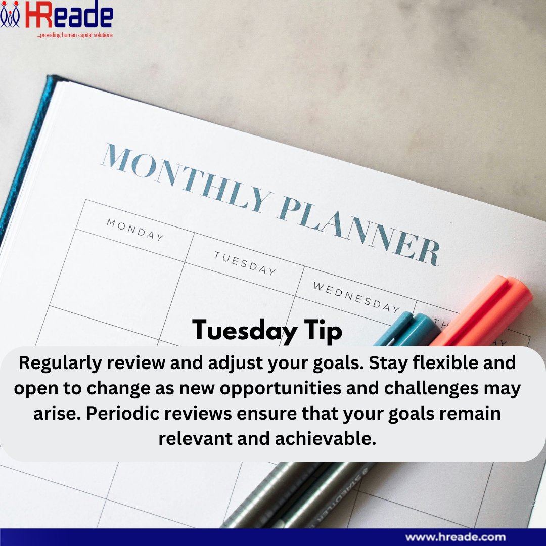 HReadeltd's tweet photo. Tip Tuesday!

#GoalSetting #Adaptability #HRTip #HReadeLimited #Consulting https://t.co/zJc1Y31HDR