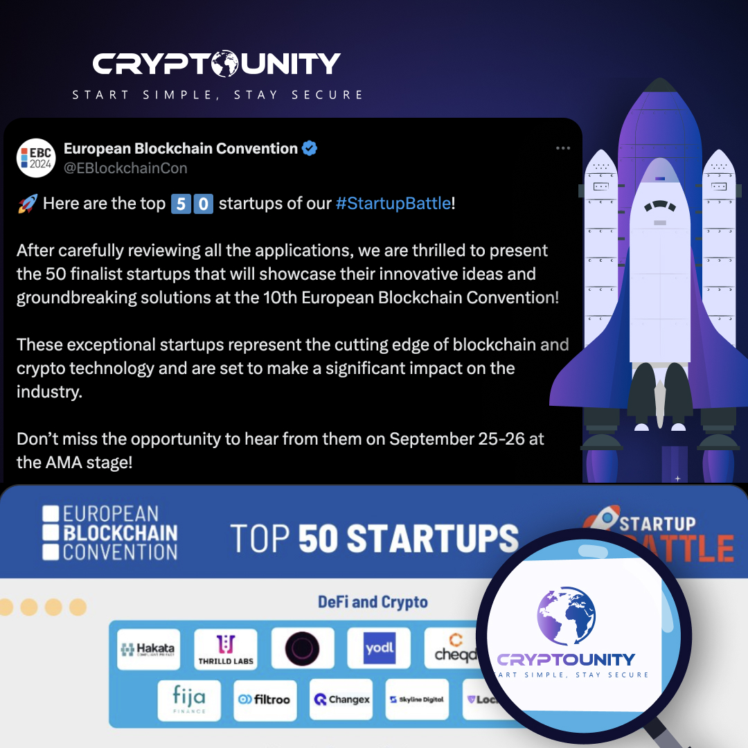 CryptoUnityCUT's tweet photo. CryptoUnity heads to Barcelona! 🌟

Thrilled to be among the top 50 startups to be invited to the @EBlockchainCon for the epic #startupbattle. Join us as we showcase our innovations in crypto accessibility on Sept 25-26! 🚀

🔥 Check out more, here: https://t.co/Y7zumjW6dW https://t.co/B8OFaAeuLg