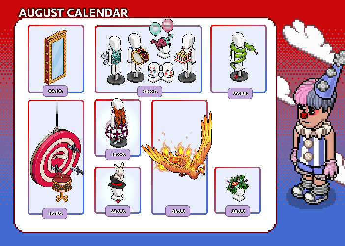 CoraggioHabbo's tweet photo. 🎪 Agosto será o mês do "Cirque du Pixels!" no @Habbo Hotel. 
Prepare-se para inúmeros visuais temáticos. #Habbo https://t.co/28BAzTybWr