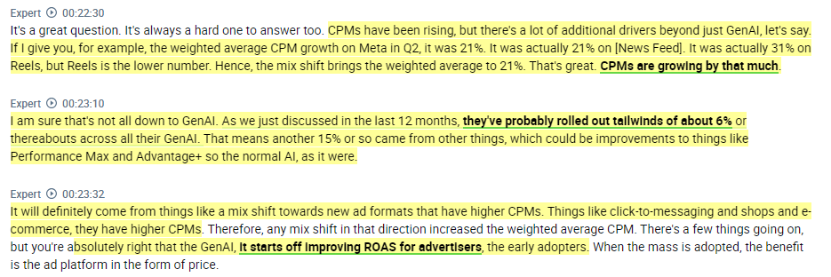Insightful interview with a Digital Ad Expert and what he is seeing with advertisers, specifically on $META:

1. In general, he hears from CMOs that they are missing their plans but are not cutting their marketing budgets. He sees weakness in the travel and leisure vertical