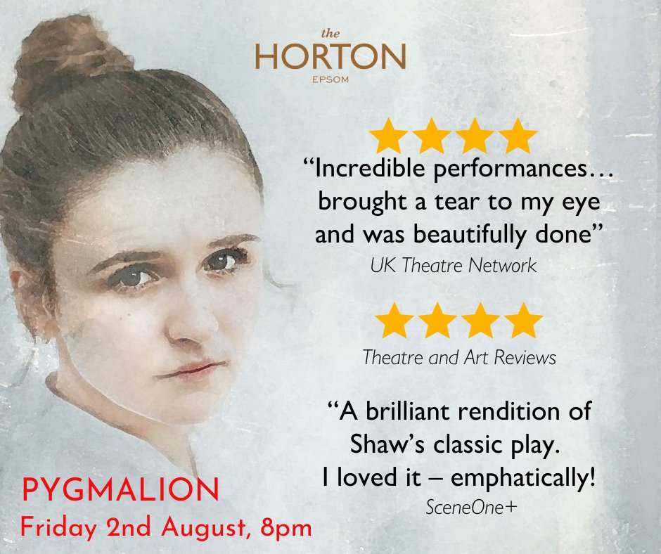 ⭐️⭐️⭐️⭐️for <a href="/BlkBoxTheatreCo/">BlackBox Theatre Company</a> production of Pygmalion, playing at The Horton this Friday 2nd August.
Don't miss this "brilliant rendition of Shaw's classic play". Tickets £20*
🎟️thehortonepsom.org/events/pygmali…