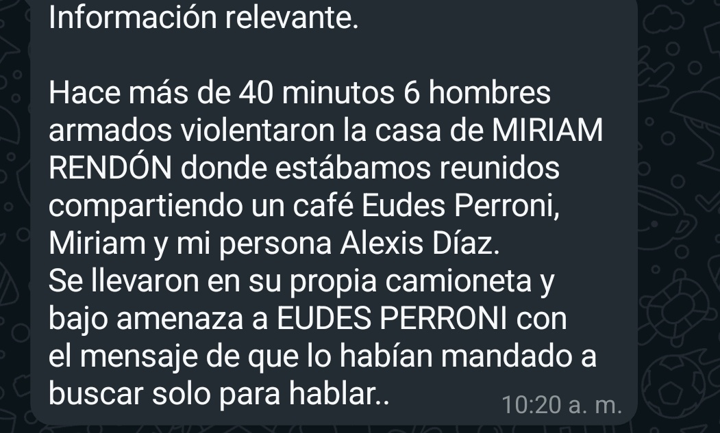 Jhoalys's tweet photo. #30Jul 10:25 am. Denuncian desde #TUMEREMO que seis hombres armados se llevaron al presidente de la Asociación de Ganaderos en Sifontes y dirigente del comando de MCM, Eudis Rendón. En este momento ponen la denuncia en Cicpc #Bolivar https://t.co/xoUuyLYpH7