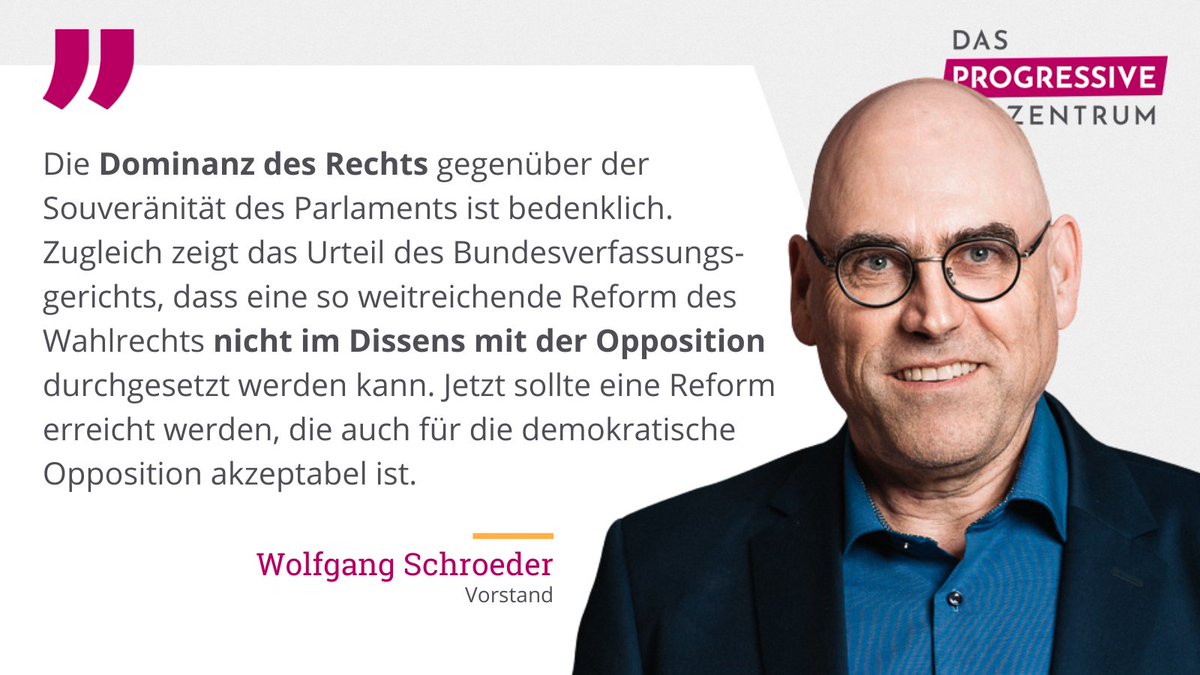 Zum dritten Mal in einem Jahr hat das #Bundesverfassungsgericht das Parlament korrigiert, stellt unser Vorstand Wolfgang Schroeder zum heutigen #Urteil zur #Wahlrechtsreform fest, und fügt an: