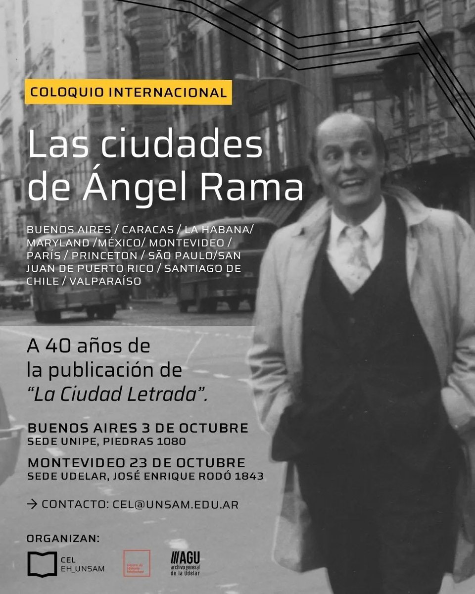 📢📢📢 ¡Para ir agendando!
Se viene un tremendo coloquio internacional con motivo de los 40 años de la publicación de "La Ciudad Letrada" de Ángel Rama.